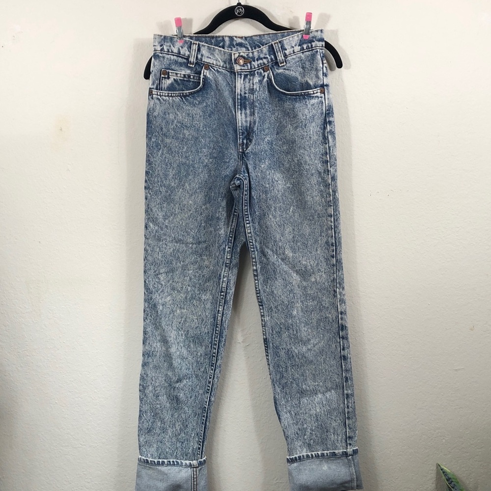 Vtg Levi's 705 Acid Wash Orange Tab Straight Leg Jeans USA YOUTH High Rise